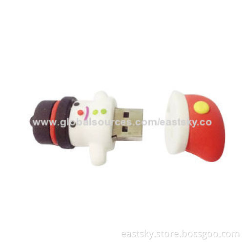 Custom Snowman Shape USB drive, made of soft PVC material, OEM orders are welcomeNew